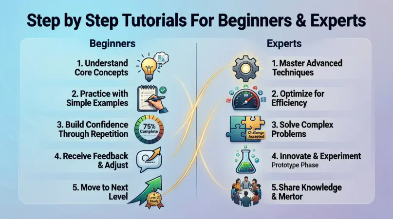step by step tutorials for beginners & experts
